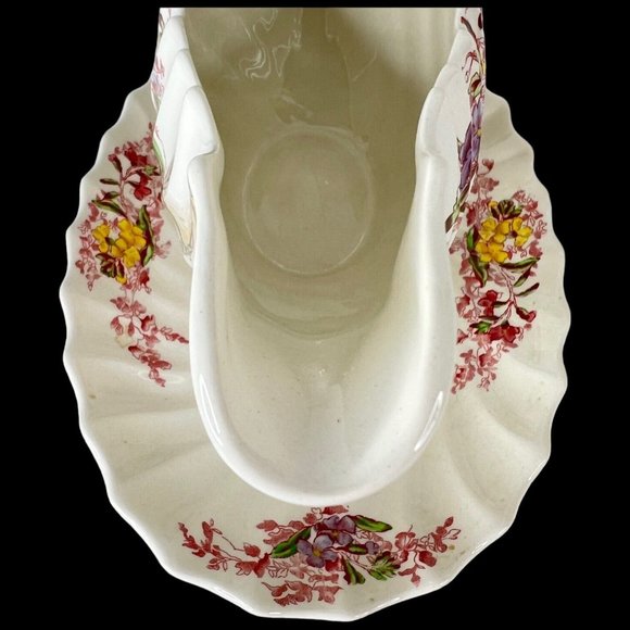 Copeland Spode Fairy Dell Gravy Boat Attached Underplate Made England Pink - Picture 6 of 12